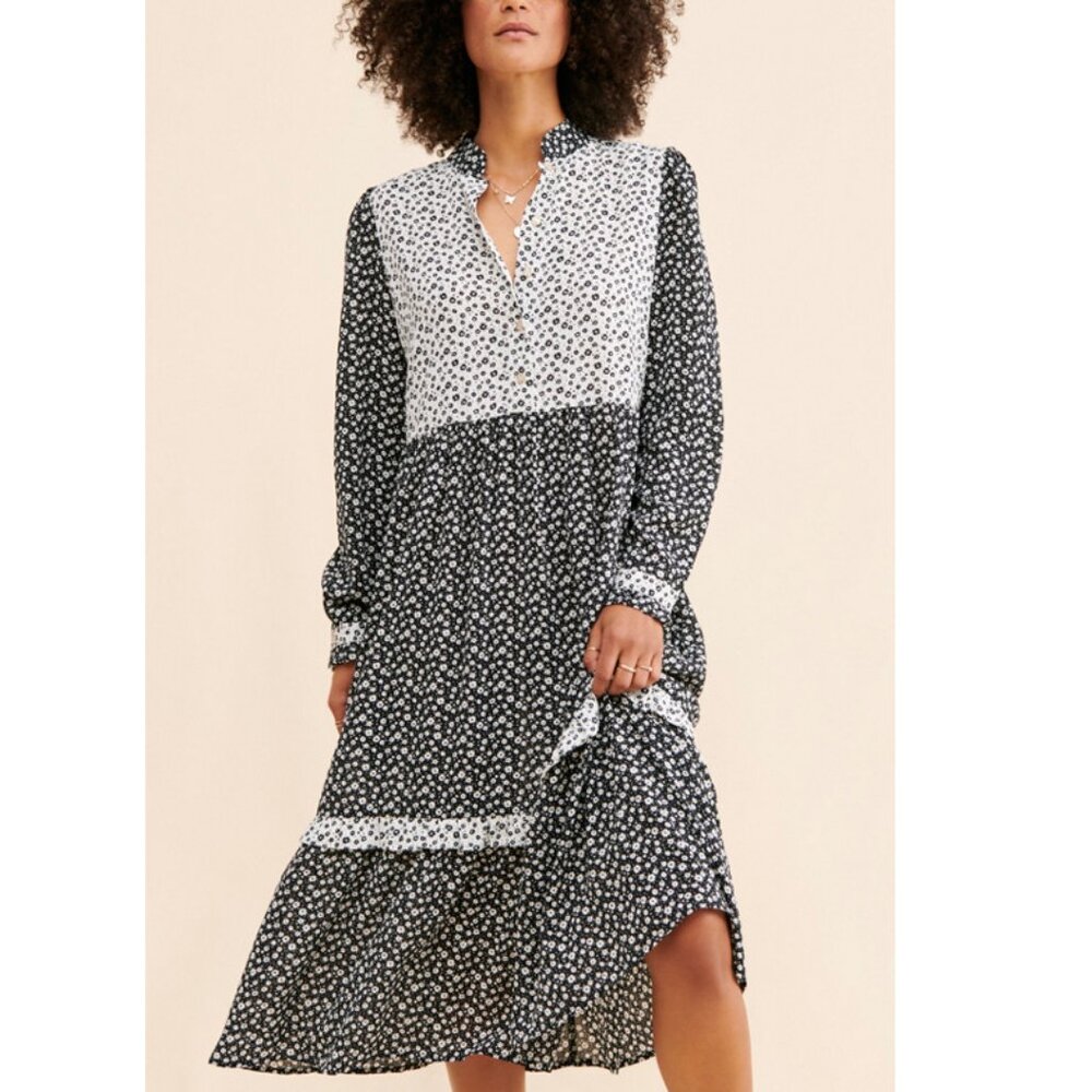 LOUCHE Women's Elsie Flower Spot Midi Dress Size US 4 In Black